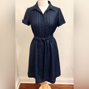 Leilian Original Japan Blue Collared Short Sleeve Button Down Lined Dress Size 8